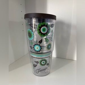 Tervis Floral Tumbler FIESTA Design 24oz Wrap Cup Dishwasher Safe - W. Brown Lid
